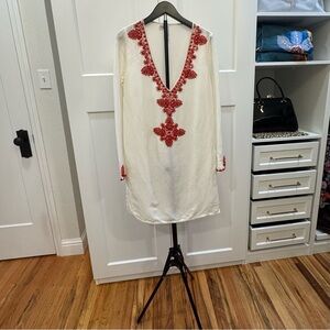 Graham Kandiah XS Linen Blend Beaded Coverup Tunic Dress